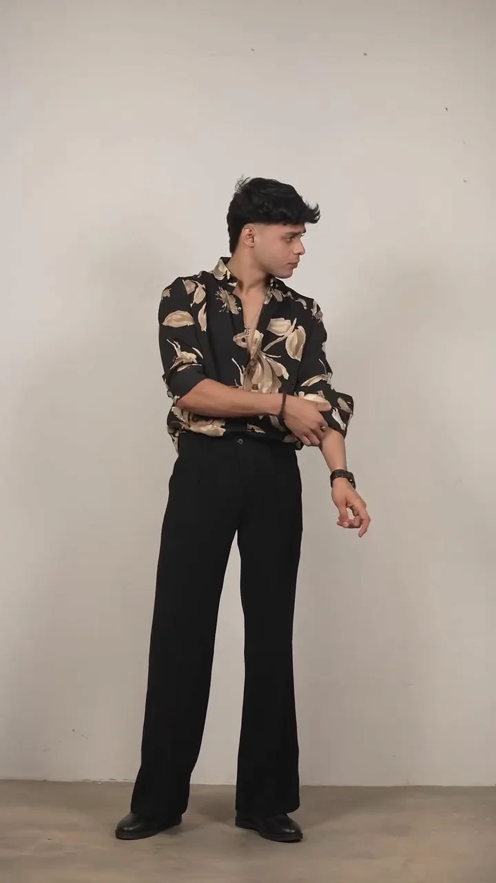 Men’s Stylish Black Floral Printed Shirt with Classic Collar Slim Fit Party & Casual Wear